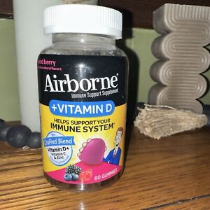 Airborne Immune Support Vitamins D+ C & Zinc 60 Gummies, Mixed Berry ✨BB 8/23✨