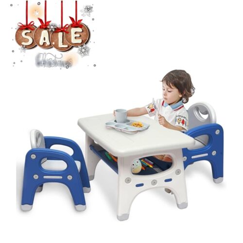 3 PC Kids Table and Chair Set W/ Storage Activity Playroom Furniture for Toddler