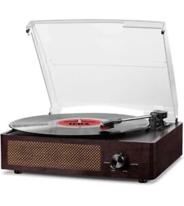 Bluetooth Vinyl Record Player with Speakers,3-Speed, AUX/RCA Out, Retro NEW Open