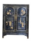 New ListingVintage Black Lacquer Chinoiserie Storage Cabinet, 42″H, PA6484MS