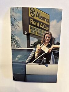 Vintage Postcard South Florida Alamo Car Rental Girl Car  70s