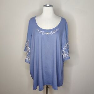 Catherine's 3X Womens Top Embroidered Short Sleeve Plus Size Cotton Rayon