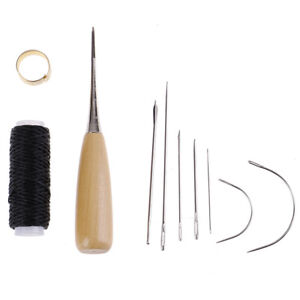 1Set Leather Sewing Needles Stitching Awl Needle Thread Thimble Shoe Repair-'h