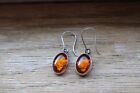 Amber Carved Rose Oval 925 Sterling Silver Earrings