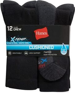 Hanes Men's 12 Pair X-Temp Cushioned Crew Socks