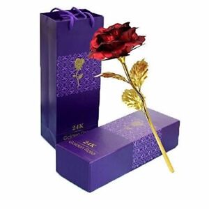 24K Red Rose Flower Gold Dipped Rose 24K Forever Rose with Gift Box and Bag f...