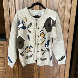 Vintage Northern Treasures | Sweater Wool Blend Cardigan Birds Birdhouse Birding
