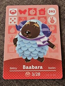 Baabara # 292 Animal Crossing Amiibo Card AUTHENTIC Series 3 NEW NEVER SCANNED!