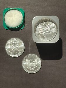 2002 & 2004 : ROLL OF 20 AMERICAN SILVER EAGLES COINS  0.999 FINE SILVER * 05858