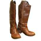 Miss Sixty Knee High Tall Leather Cowboy Boots Brown Western Studded