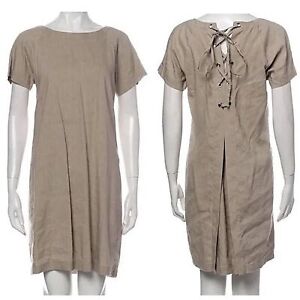 Theory Caliver Lace Back Stretch Linen Dress, Raglan Sleeves Natural Womens Sz 8