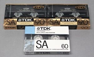 3 TDK Sealed Super Avilyn Audio Cassette Tapes 2 SA-90, 1 SA-60