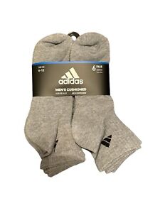 adidas Men's Cushioned Quarter Socks With Arch Compression 6Pair Grey Large 6-12