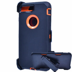 For iPhone 6 6S 7 8 Plus Case With(Belt Clip Fits Otterbox Defender)Black-Orange