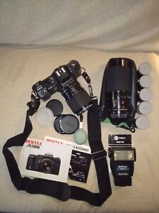 Lot of PENTAX A3000 35mm SLR CAMERA Flash Lenses Film * Camera Needs Repair *