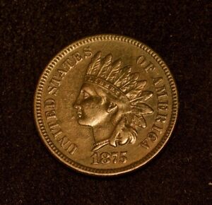 1875 indian head penny cent AU