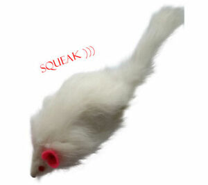 Rabbit Fur Mouse Cat Toy with Squeak Sound - White