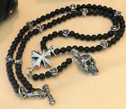 KING BABY Rosary STERLING SILVER ROSES, MALTESE CROSS, SKULL, BLK ONYX Necklace