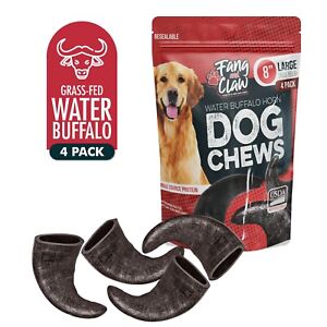 Fang and Claw, Water Buffalo Horn Dog Chew 4 Pack All Natural Long Lasting
