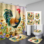Rooster Pattern Shower Curtain Bathroom Rug Set Bath Mat Toilet Lid Cover