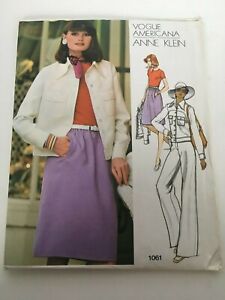 Vogue Americana Anne Klein Sewing Pattern 1061 Jacket Skirt Pants Bodysuit Vtg
