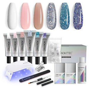 6 Colors Poly Nail Gel Extension Kit Quick Build Nail Starter Set with Nail Lamp