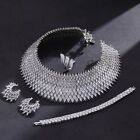 18k White Gold Filled Choker Necklace Earrings Set Lab-Created Diamond Jewelry