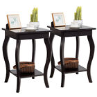 Set of 2 Accent Side Table Sofa End Table Nightstand Coffee Table w/ Shelf Brown