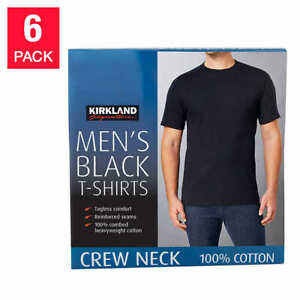 Kirkland Men's 6-pack Black 100% Cotton Crew Neck T-shirt FREE SHIPPING!