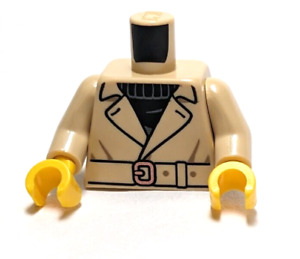 Lego - Minifigure Torso - Trench Over Coat, Brown Tan, Belt, Black Shirt