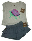 NWT Tea Collection Girls 9-12 Months Gray Turtle Shirt and Denim Chambray Skirt
