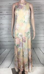 En Francais By Huey Waltzer Evening Dress  Size 8 Yellow Floral Maxi Dress