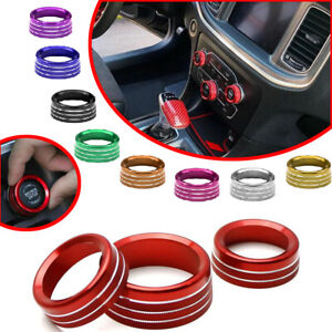 3pcs RED Car Air Conditioning AC Control Radio Switch Trim Decor Ring Knob Cover