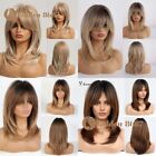 Long Straight Layered Synthetic Middle Blonde Highlight Wig with Side Bangs Wigs