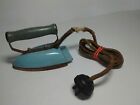 Metal Iron Miniature Child's Electric Travel  Green Handle Untested  Vintage