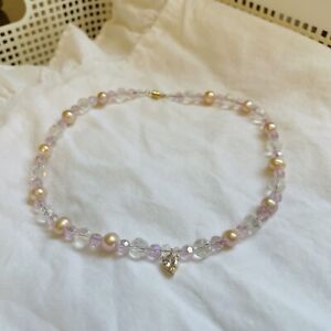 Pink Freshwater Pearl Crystal Heart Choker Necklace With Magnetic Clasp