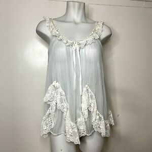 Vintage 60s Baby Blue Tosca Lace Babydoll Sheer Mini Slip Dress Tunic Top
