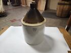 Vintage 5 Gallon Brown & Cream-Colored Stoneware Jug Marked with a Keystone