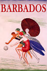 Barbados Beach Fashion Girls Sun Umbrella Travel Vintage Poster Repro FREE S/H