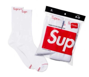 Supreme Hanes Socks 2 Pair Set of White Black  Men's lady 6-12 Round Neck Socks