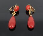 1950’s Retro Natural Untreated Ox Blood Red Coral 14K Yellow Gold Drop Earrings