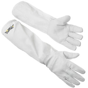 Beekeeping Gloves Goatskin Leather, Canvas Long Sleeves with Elastic Cuff, XL
