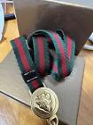 GUCCI ID Lanyard Neck Strap Sherry Line Crest Motif Green Red Canvas Metal w/Box