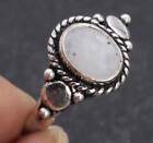 Appealing Rainbow Moonstone 925 Silver Plated Ring US Size 6.75 Ethnic