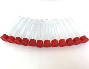 Hummingbird feeder glass tubes, glass test tube with red cap, Qty. 12