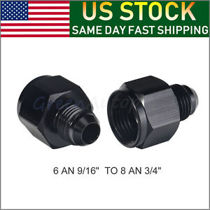 (2) Black -8 AN Female -6 AN Male AN Flare Fitting Reducer Adapter 8AN to 6AN