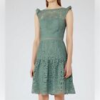 Reiss Herrera Cap Sleeve Lace Dress green fit and flare knee length ruffle 0