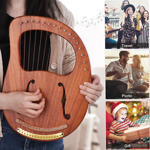 Lyre Harp Mahogany Wood 16 String Metal with Carry Bag Tuning Wrench String K2V0