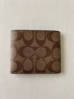 Coach bifold wallet for men, brown signature, 4.25'x3.5' (L5)