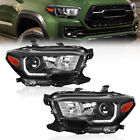 Pair Black Headlights For Toyota Tacoma 2016-2021 W/ LED DRL Projector Halogen (For: 2021 Tacoma)